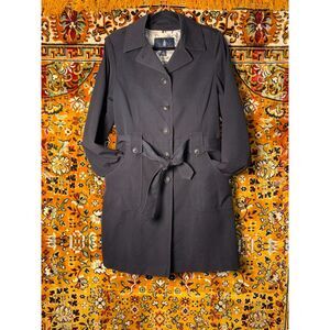 y2K 90s London Fog Black Trench Coat with Floral Lining Women's Size Small